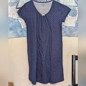 Navy Polka Dot Nightgown M Cap Sleeve Bow Dainty Loungewear Comfy